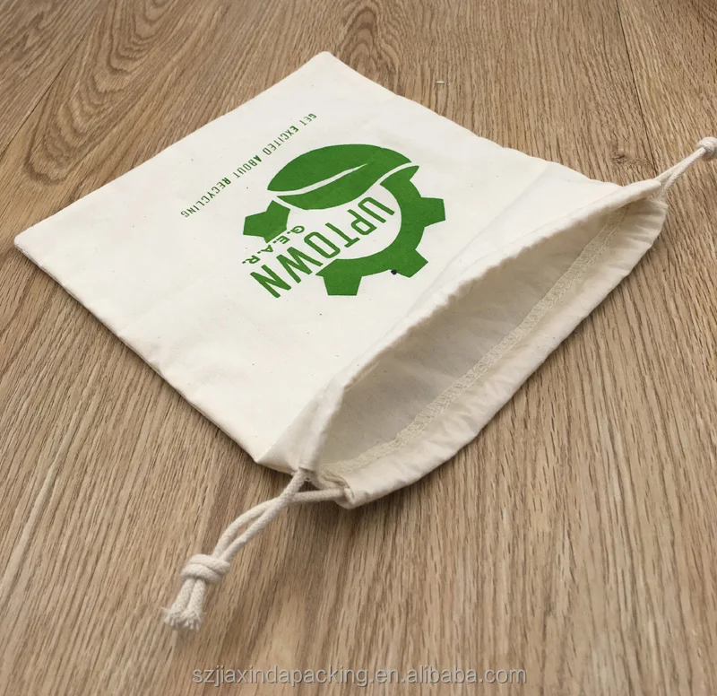 Muslin Cotton Drawstring Bag WIth Re-inforced Opening