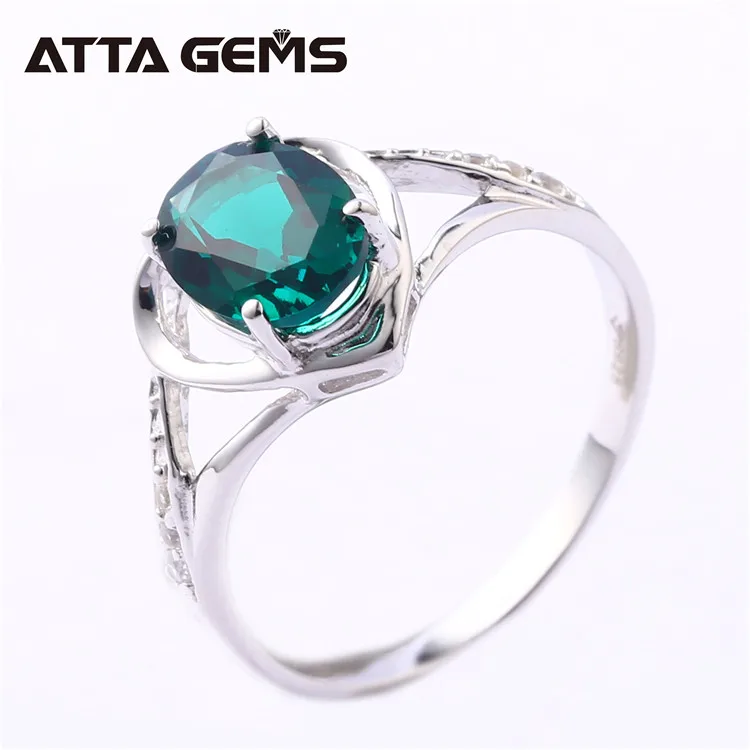 Synthetic Russian Heart Shape Oval Cut Emerald Nano 925 Silver Plated Platinum Ring for Valentines Gift