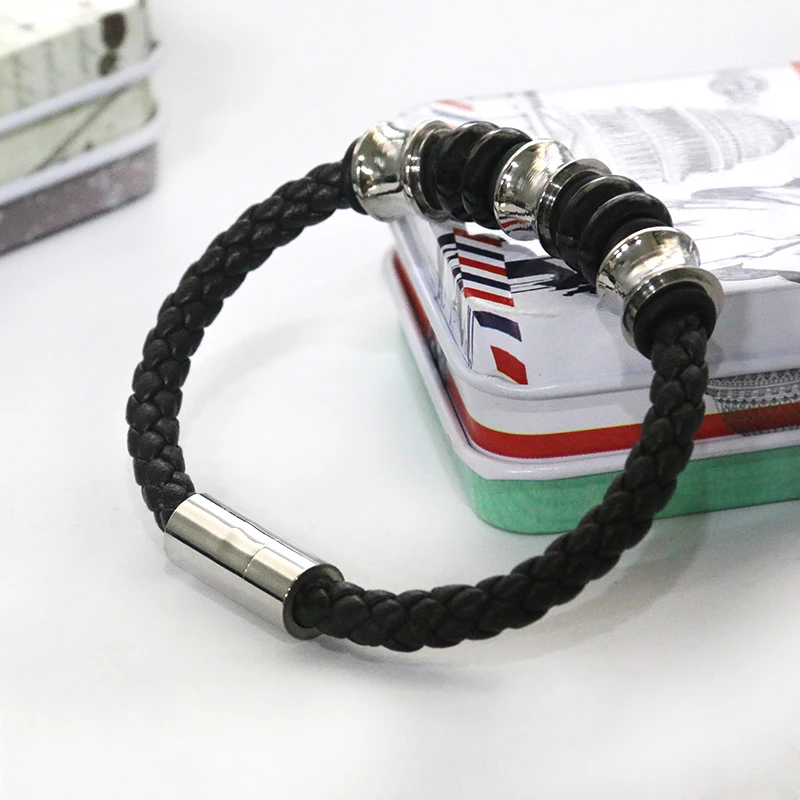 
Factory supply superior quality cool hand custom engrave leather rope charm bracelet new arrival luxury bracelet for man 