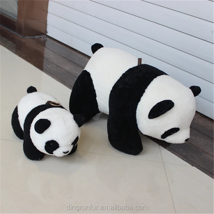 Custom Made Genuine Sheepskin Stuffed Panda Doll Real Fur Animal Toys