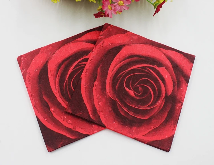 Floral Red Rose Paper Napkin Flower Event & Party Tissue Printed Napkin Supply Decoration 33cm*33cm