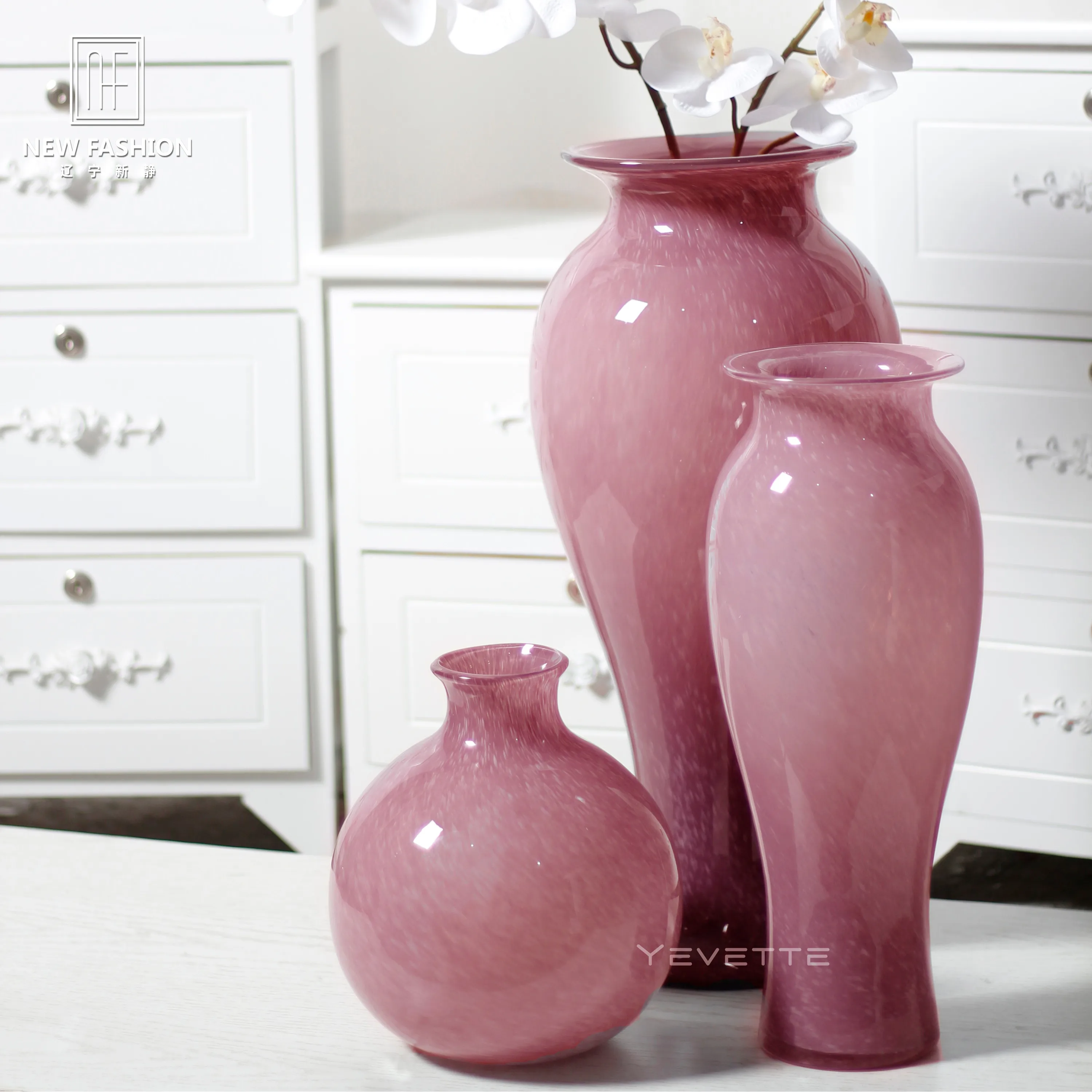 Современная роскошная цилиндрическая розовая стеклянная ваза ручной работы для украшения дома, свадебные украшения