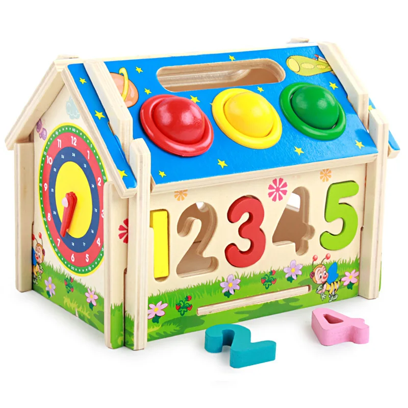 Wholesale wooden Early Educational Preschool  Number Blocks Wisdom Assemble Diy Wooden House toys WMT15