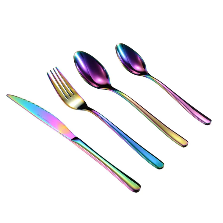 4 шт. красочные стальные столовые приборы Радуга столовые приборы набор