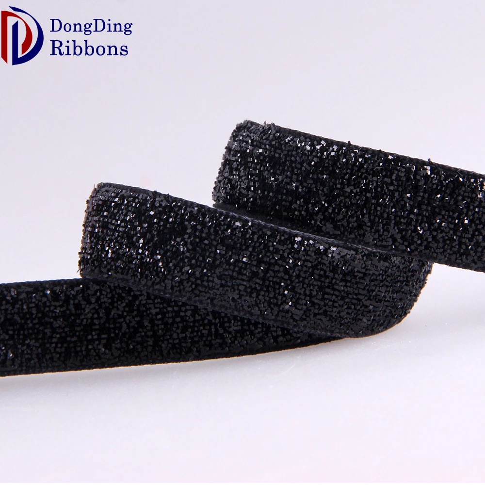 1.5cm Black Nylon Velvet Glitter Ribbon for Garment Accessories