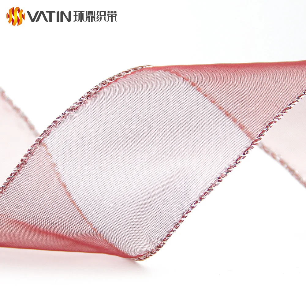 Wholesale Custom Fabric Christmas Tree Wire Edge Decorative Ribbon