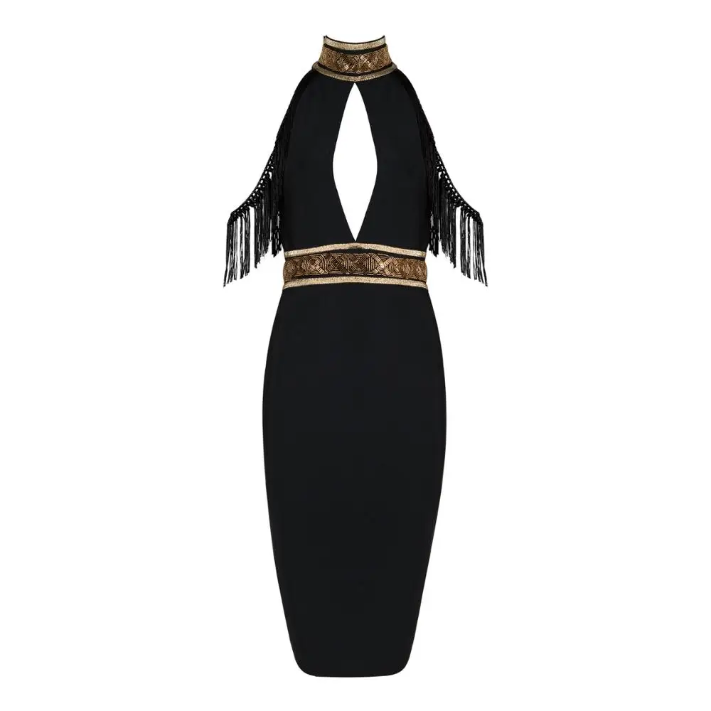 Sleeve Tassels The Metal Copper Tube And Bead bandage dresses plus size sexy dress women 2019 robes women evening dress