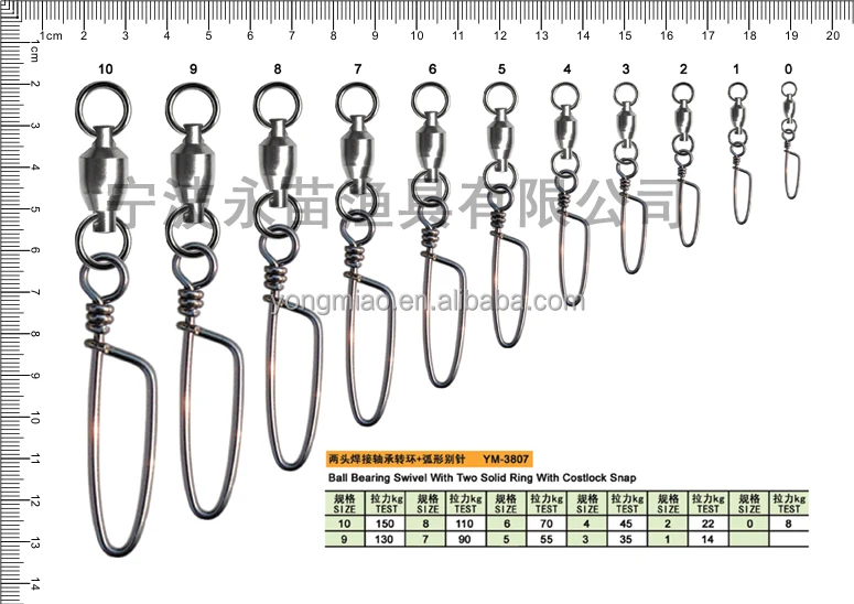 Ball bearing swivel with two solid ring with costlock snap fishing tackle