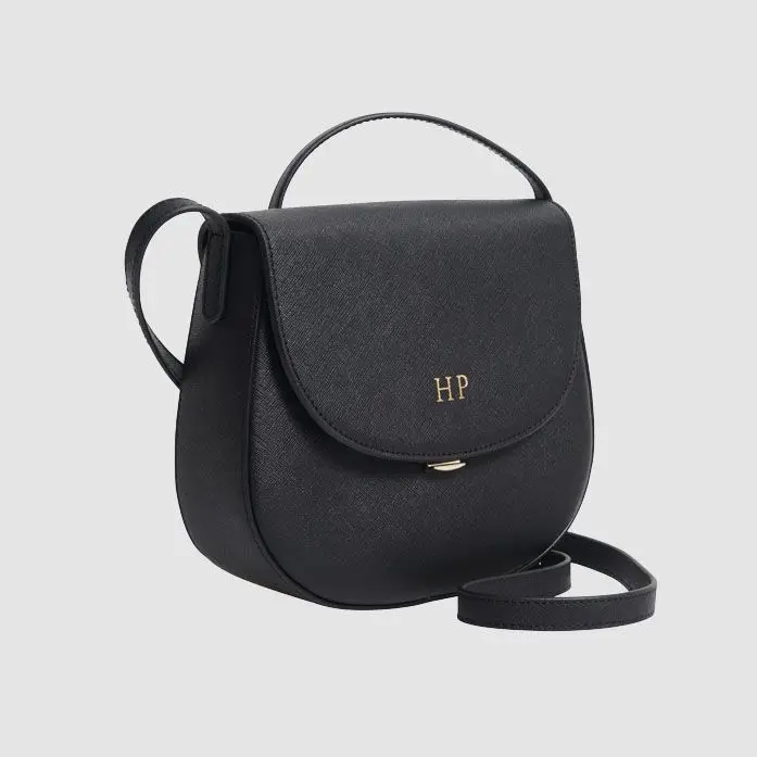 Factory wholesale black full grain saffiano leather crossbody leather saddle handbag