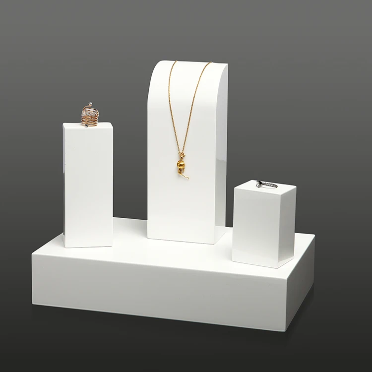 Custom Luxury Acrylic White Necklace Ring Jewellery Display Stand Set