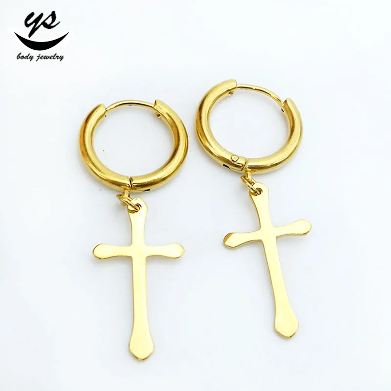 316L Surgical Steel Jewelry earrings Cross dangle Unisex hoop huggie earrings