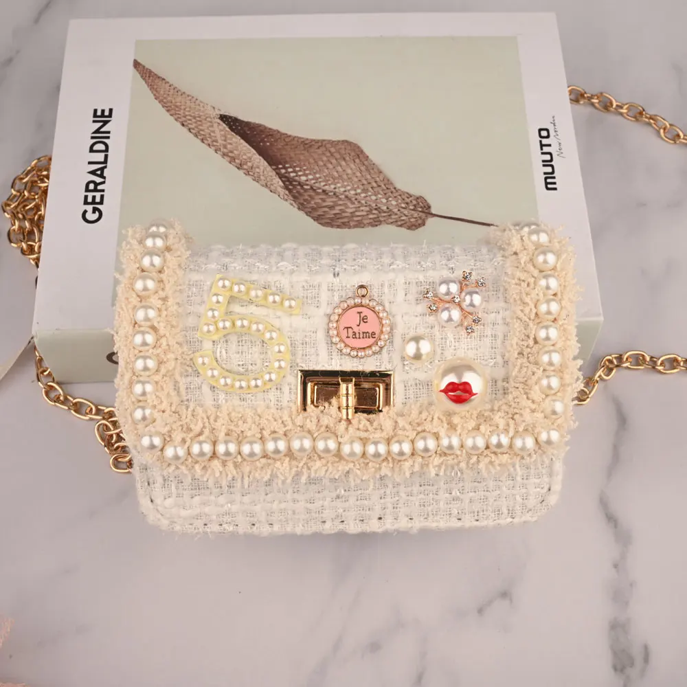 
Lovely Long chain Shoulder Strap Little Girls Purse Kids Tweed Bag Handbags 