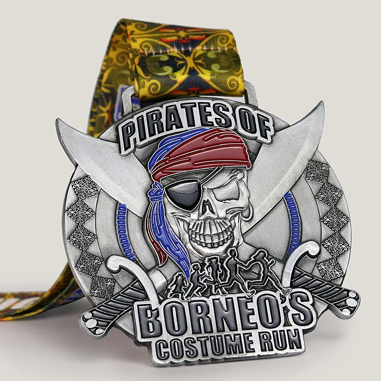 
Hot sale zinc alloy 3d emboss soft enamel metal silver skull dental medal cross 