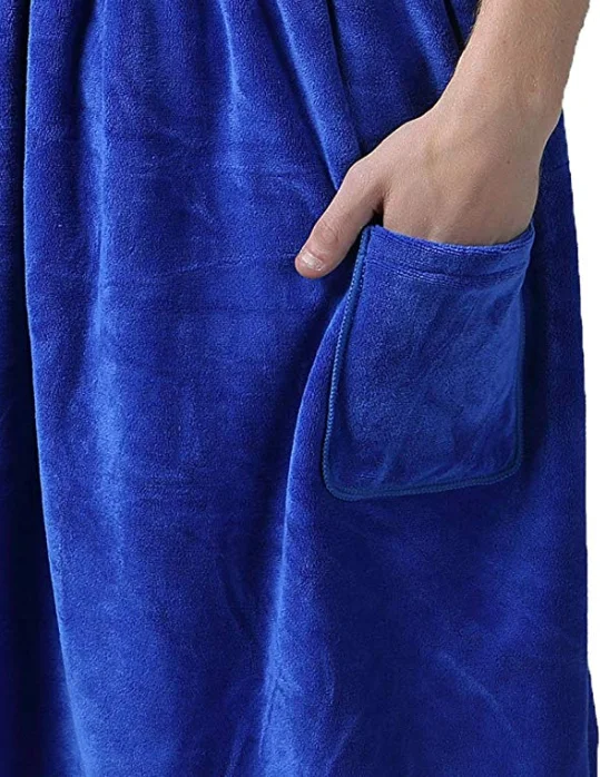 Sunland Men Bath Towel Wrap Wearable Spa Wrap Towel With Pocket