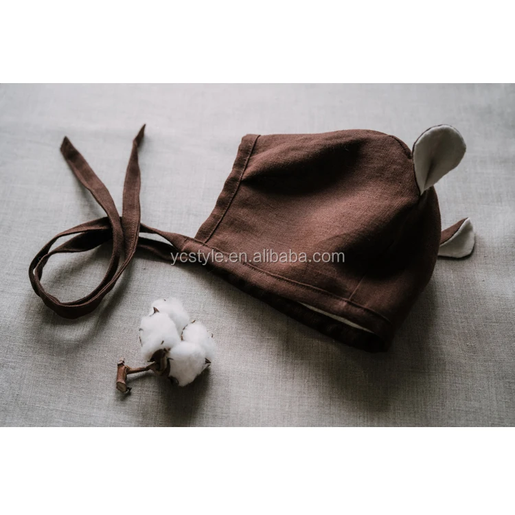 boutique baby bonnet in good quality linen dusty dark violet bonnet for baby caps