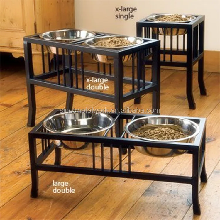
fashion design forged iron elevated tall dog feeder bowl stand custom metal tall dog bowl stand for large dogs 
