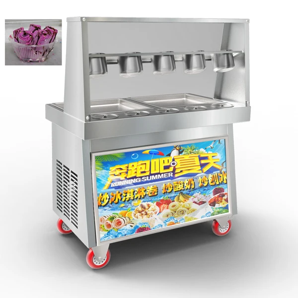 Double flat pan fried roll ice cream machine mesin ais krim goreng Factory Supply Square Pan Fried Ice Cream Machine