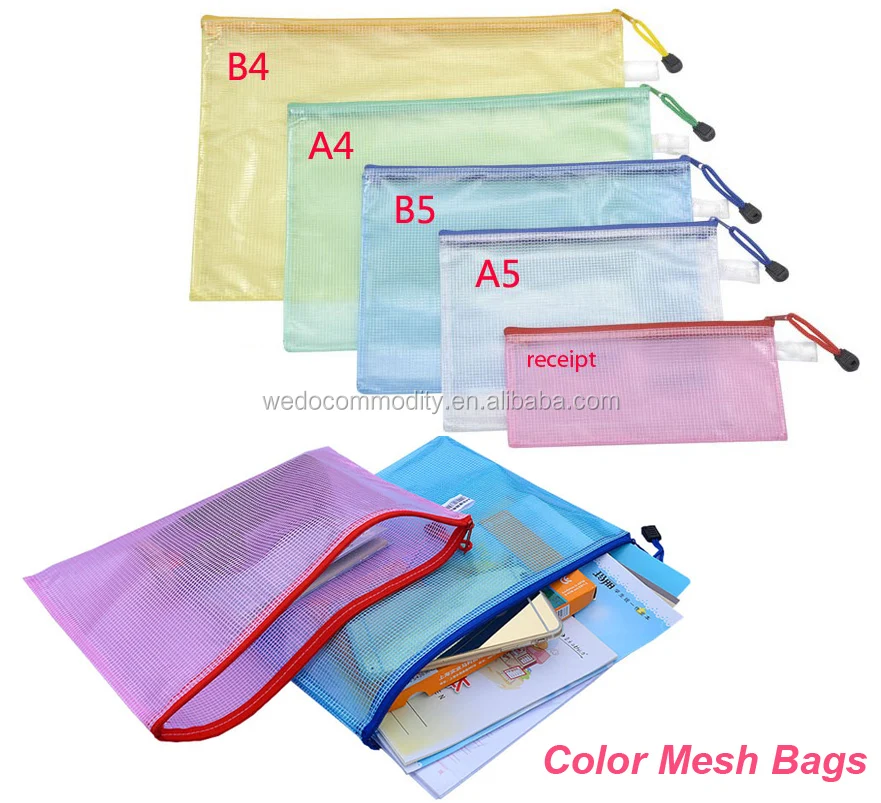 custom logo plastic file folder document bag clear mesh pvc file document pouch with zipper puller for documents receipt files