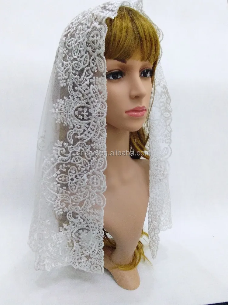 
White Semi-circle Embroidery Lace Mantilla Spanish Lace Veil Mantilla 