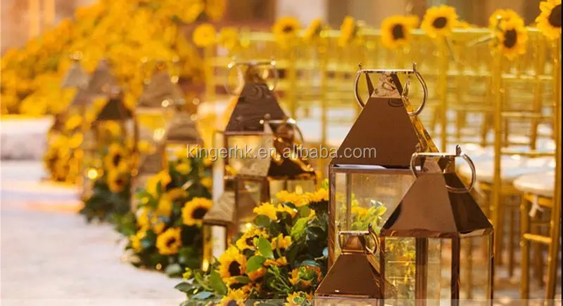 
Candle Holder Brass Lantern Wedding Events Decoration Set of 3 Rose Gold Metal Stainless Steel Home Decoration Eco-friendly 