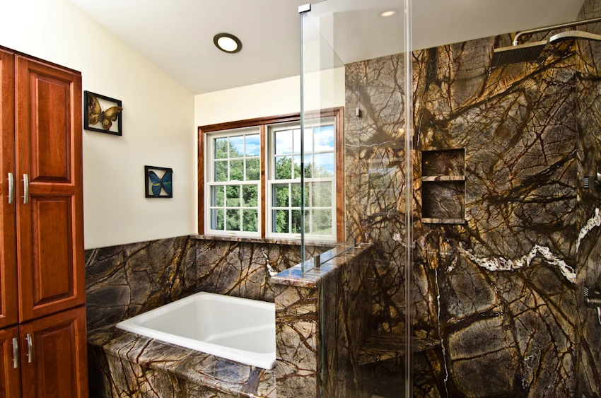 Awesome style interior shower room design indian rainforest green marble