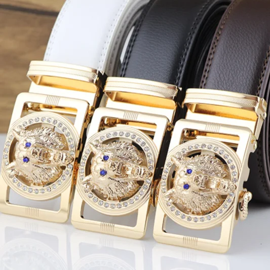 3.5cm width high quality easy clip removable diamond crystals rhinestone 3D wolf head automatic buckle luxury leather belt
