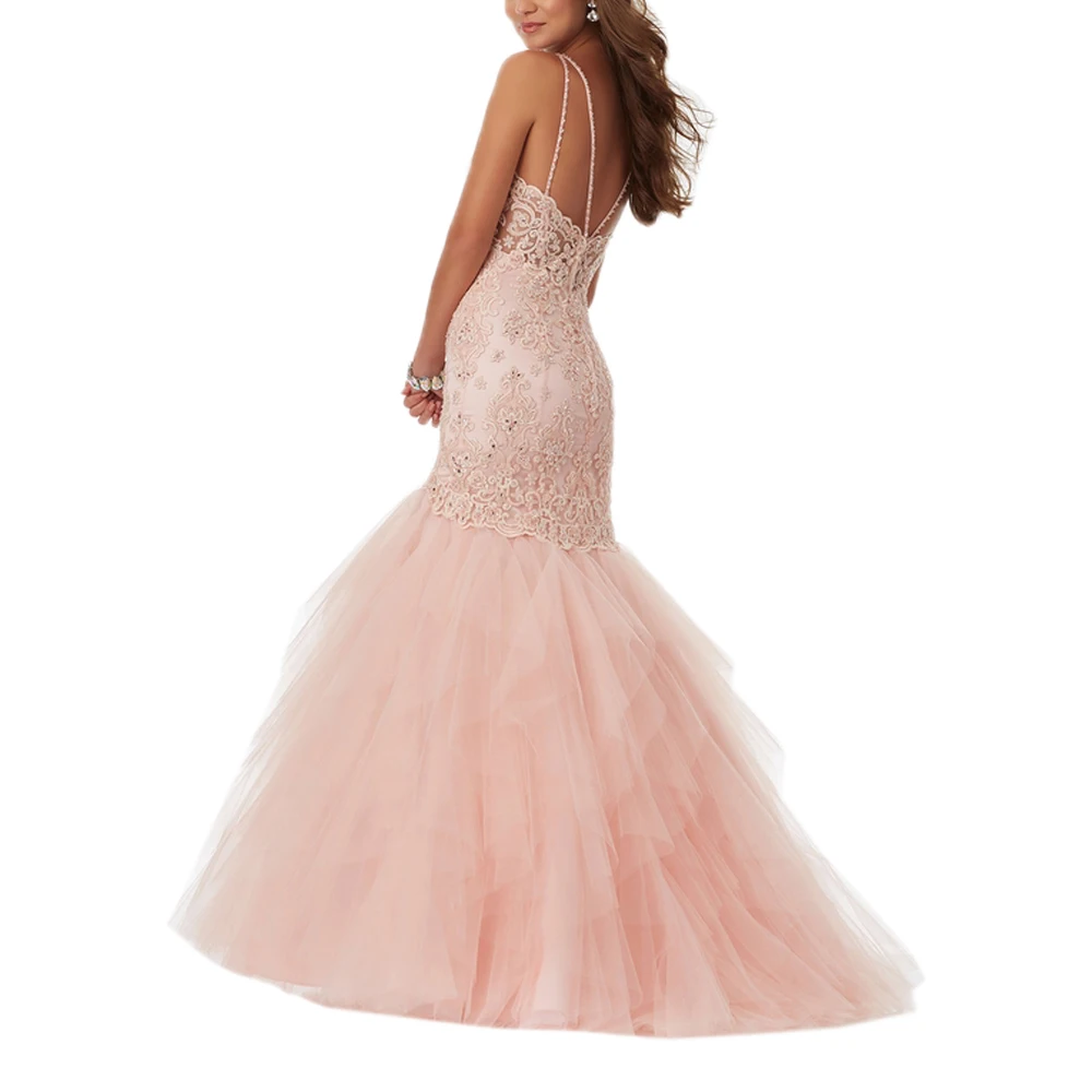 Spaghetti strap mermaid prom dresses sexy lace wedding dress bridal gown 2022 evening dress