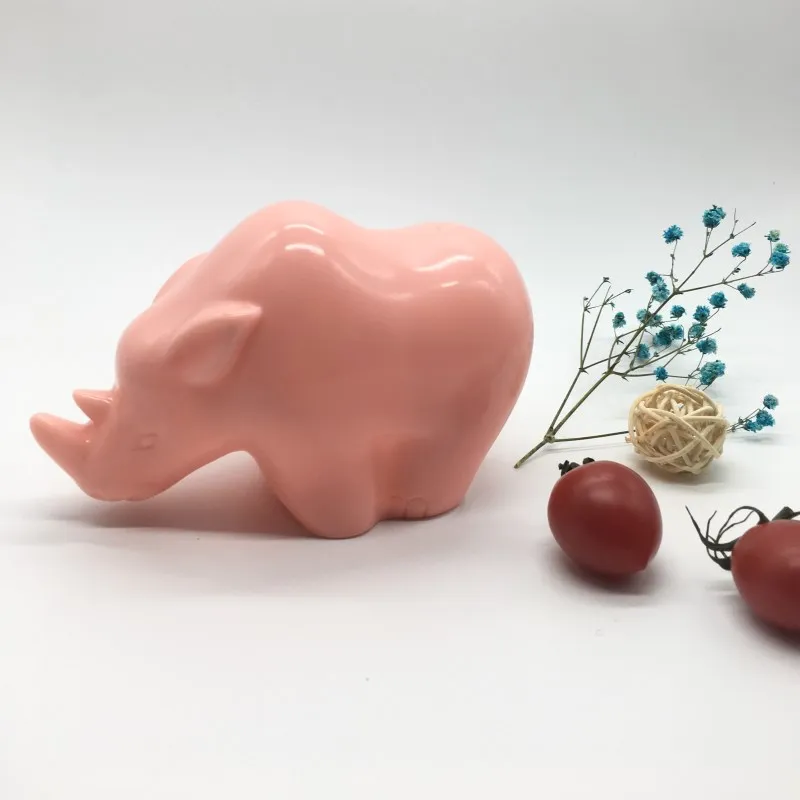 custom plastic cute rhino coin bank animal money box with lock and key cute piggy bank