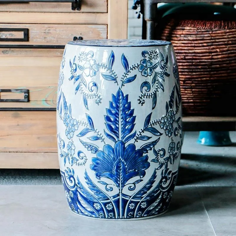 Blue and White color ceramic stools with carving for home office hotel garden decoration
