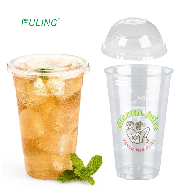 Custom 24oz Biodegradable Tumbler Glass Disposable Pla Cold Cups Plastic Cup Lid/ Sleeve/straw Customize Beverage 50 Cartons
