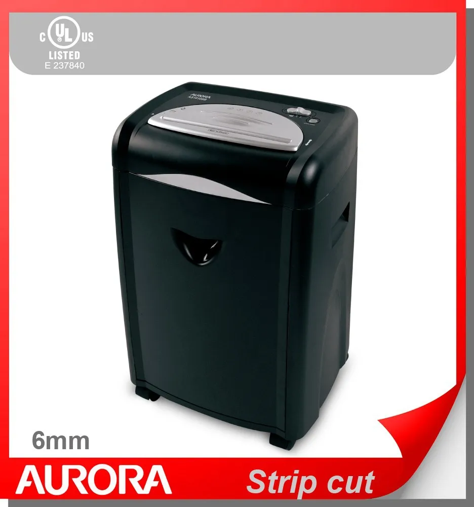 Aurora AS1610SB Plastic Paper Shredder, 16 sheet (A4) strip cut 6 mm, Heavy Duty Shreding Office equipment for Office