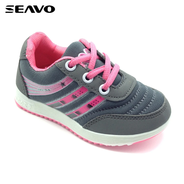 
SEAVO cheap injection PVC sole made in China grey kids mesh sport shoes 