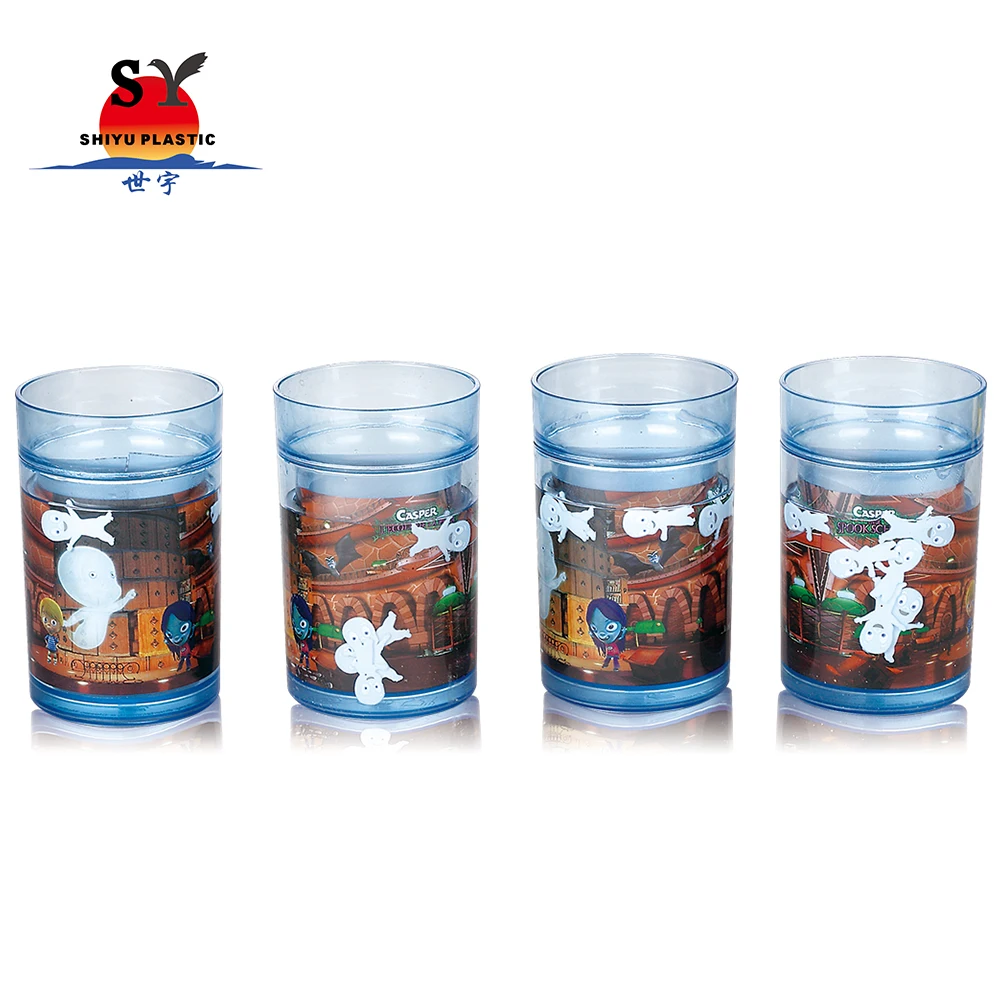 
China professional SY670 230ml juice water crystal wholesale double wall cartoon gift pp plastic glitter cup 