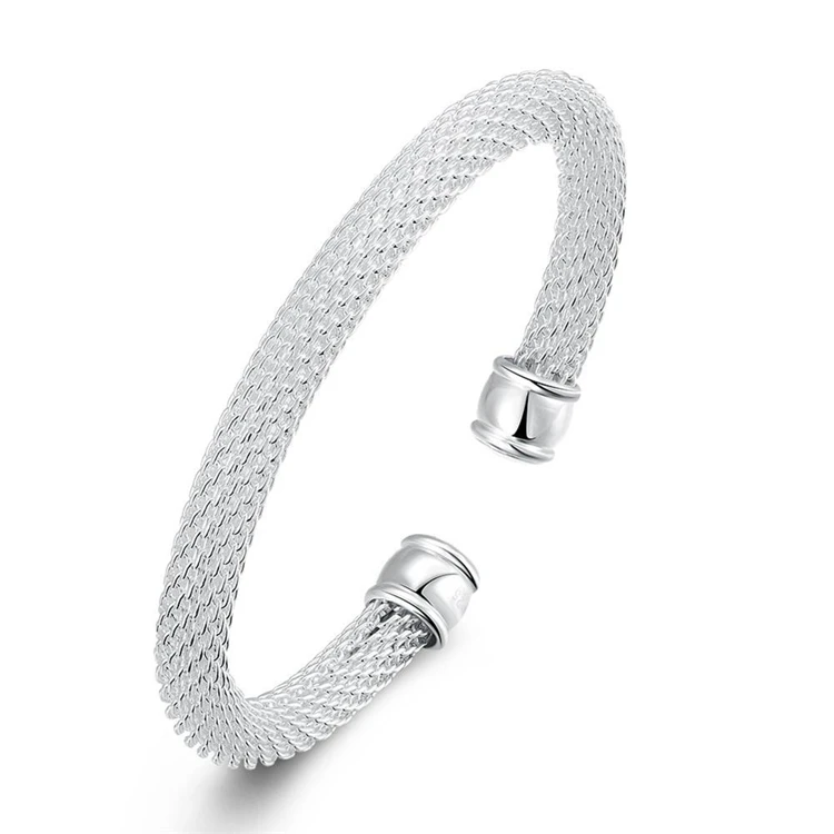 Wholesale Alibaba Women Jewelry Popular Silver Plated Mesh Chain Copper Cuff Bangle Jewelry