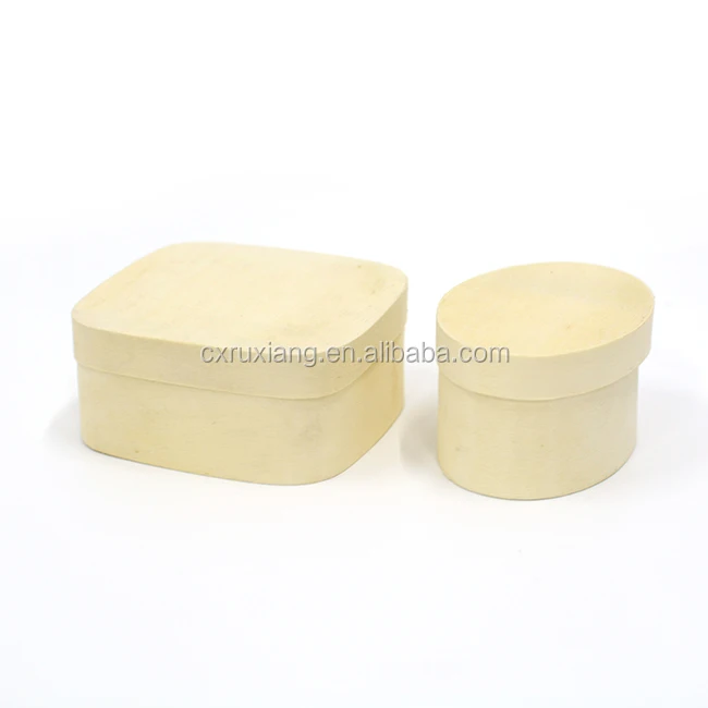 Square shape wooden round cheese gift storage organizer box with cover