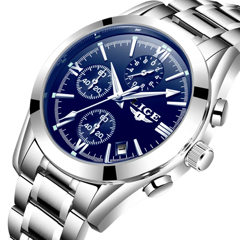 Luxury LIGE Brand Men Watches Quartz Wristwatch Male Chronograph Sports Business Wrist Watch