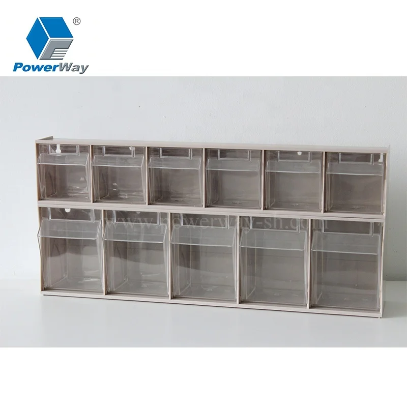 Warehouse organizer  tilt out 3/4/5/6 compartment parts boxes tilt plastic storage bin