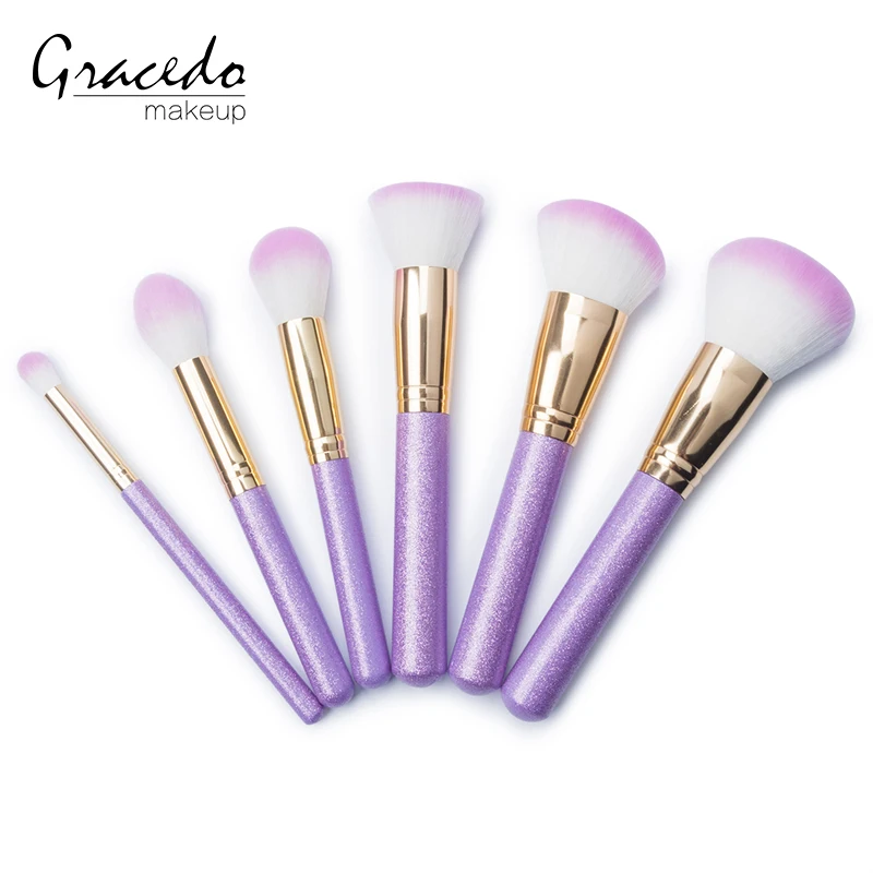 Suppliers hot 2020 hot sell Eco-friendly Synthetic Hair Wholesale Sprikly purple beautiful short handle makeup brushes