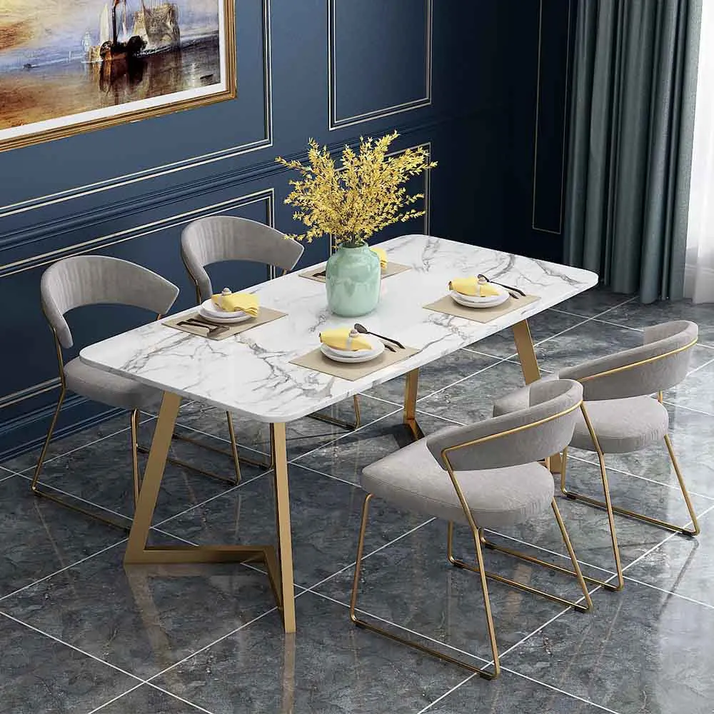 
High quality factory dining room furniture sets marble table and velvet chair 