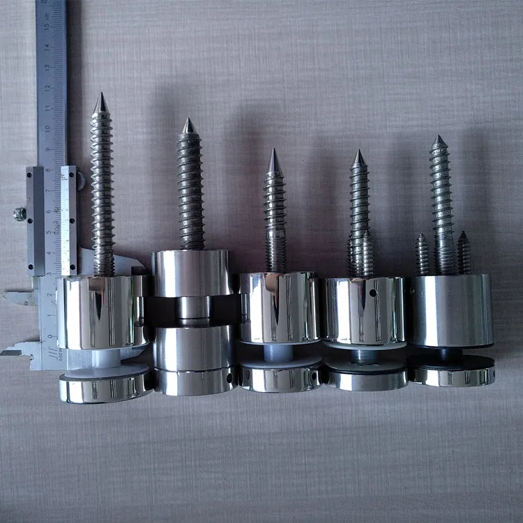 Advertising screw with adjustable wall to glass connector standoff