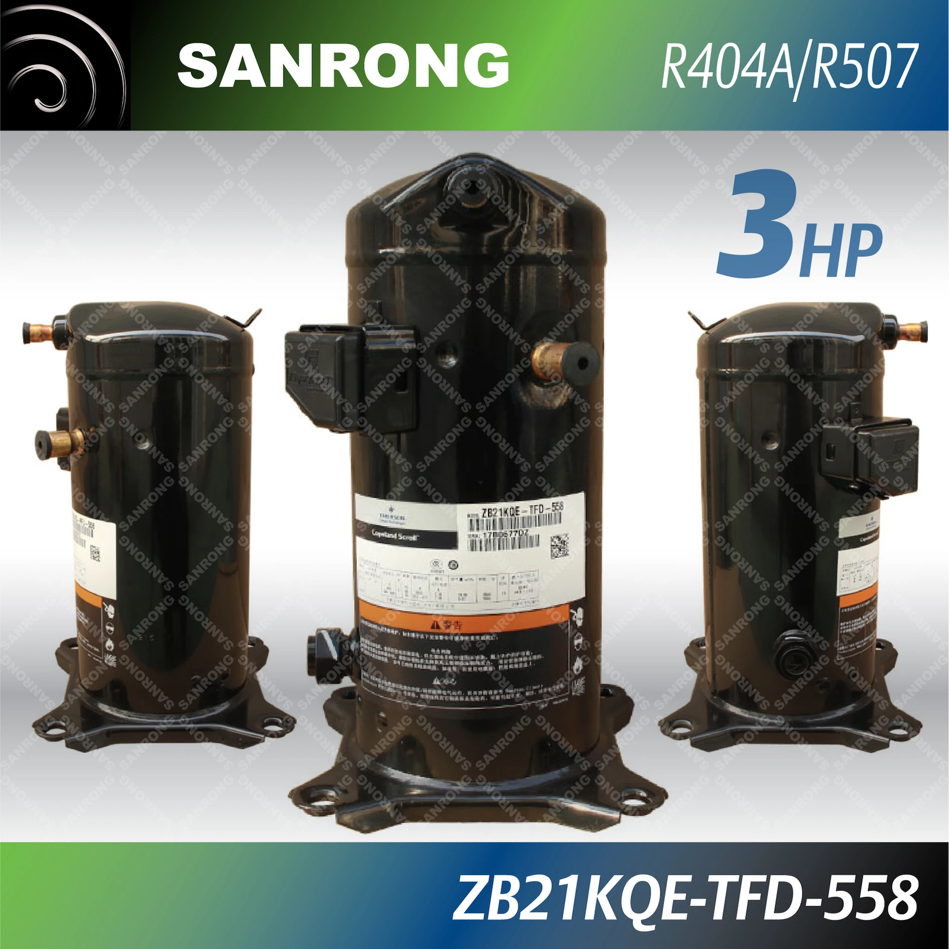 New R404A 3HP ZB21KQE Emerson Copeland Scroll Compressor Model Numbers ZB21KQE-TFD-558 ZB21KQE-TFD-524 for Condensing Unit