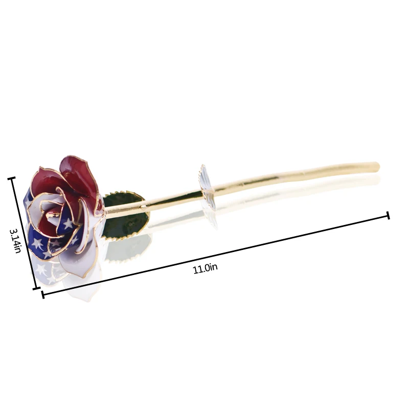 New Products Real Gold Rose Flower Plated  Everlasting American Flag 24K Gold Foil Rose With Crescent Base And Brown Gift Box