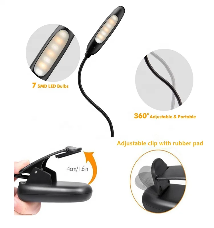  7 LED лампа для чтения с 9 уровня теплый белый свет холодный яркость USB перезаряжаемые Уход за глазами клип на детей