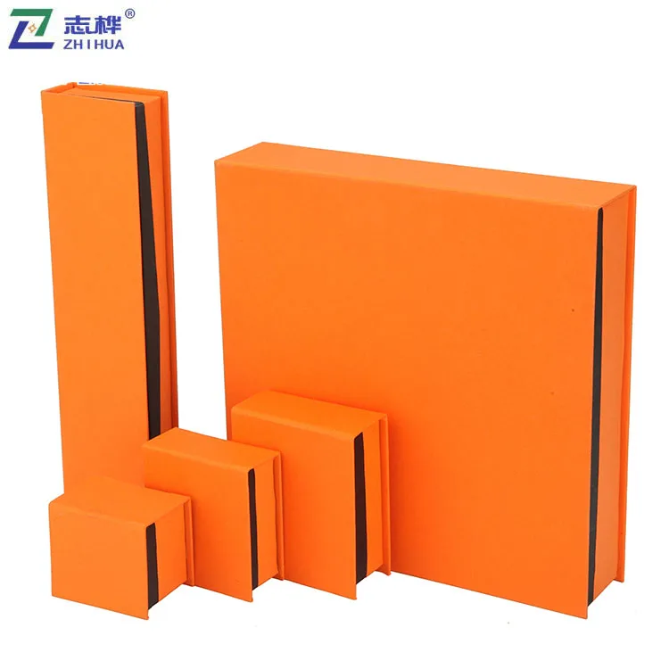 Fashion Orange Color Jewelry Box Hot Sale Paper Cardboard Ring Case Magnetic Pendant Packaging custom jewelry box