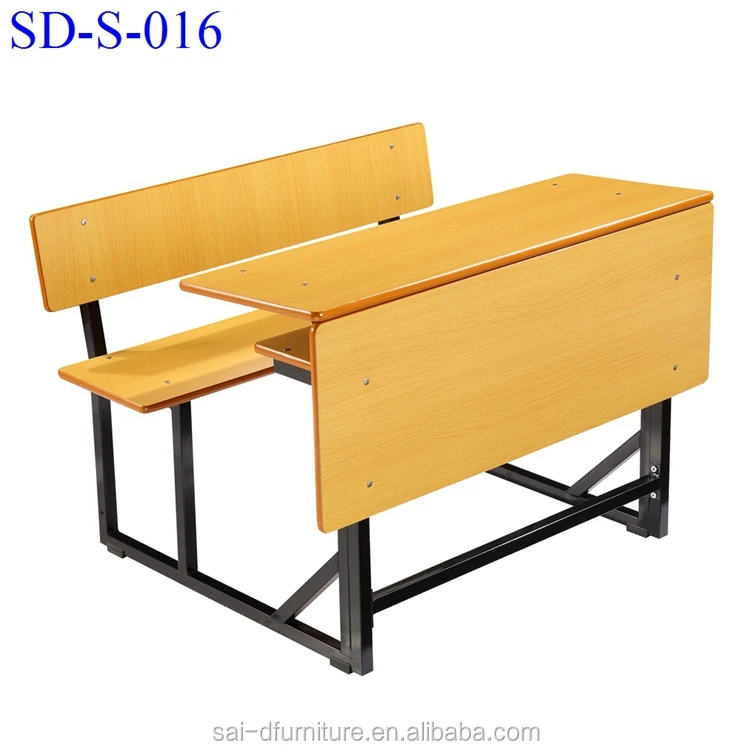 SD-S-016 China Furniture Double High School Desk And Bench, Student School Desk With Bench Chair