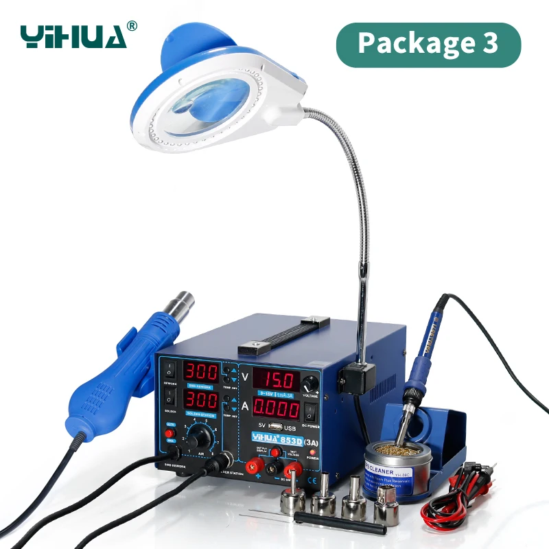 YIHUA 853D 3A 4 LED with USB 3in1 mobile phone repair DC power suipply soldering rework station