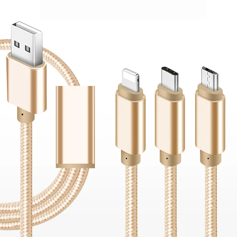 
Multi Charger Cable 1.2m 3 in 1 Multiple USB Syncing Data Charging Cable Cord Lighting Type C Micro USB Compatible Most Phone 