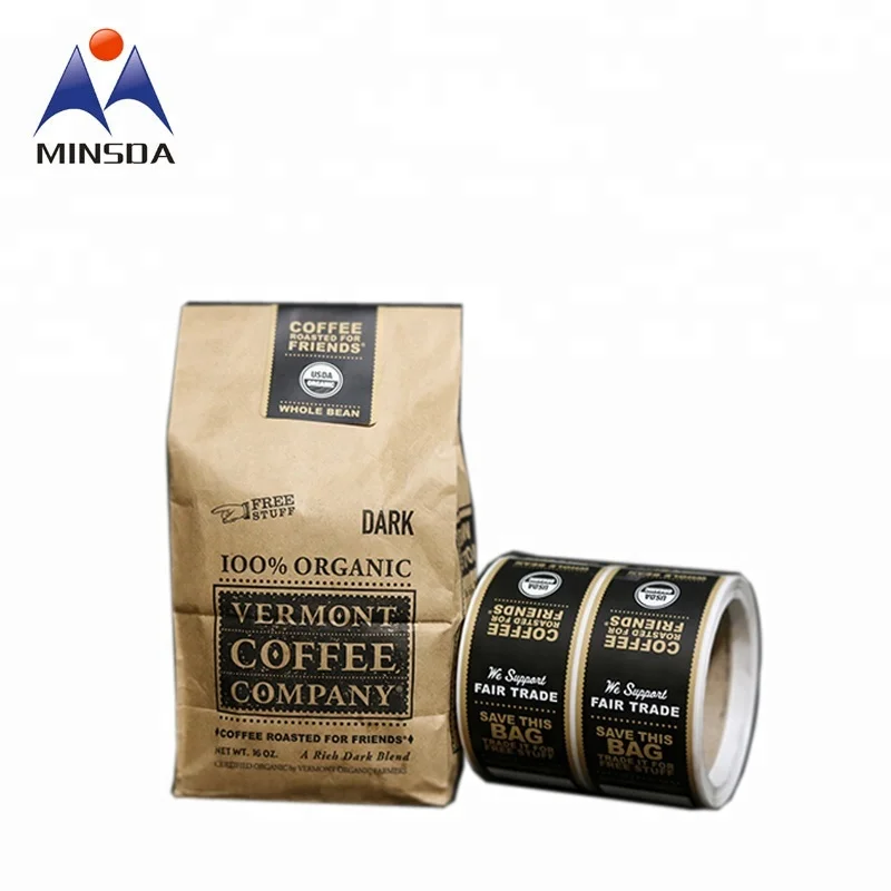 Minsda Custom Adhesive Black Food Labels For Coffee Bags Printed Coffee bag sticker