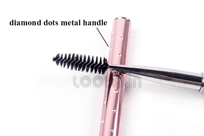 New Design Private Label Cosmetics Retractable Mascara Brush, Diamond Dots Metal Mascara Eyelash Brush