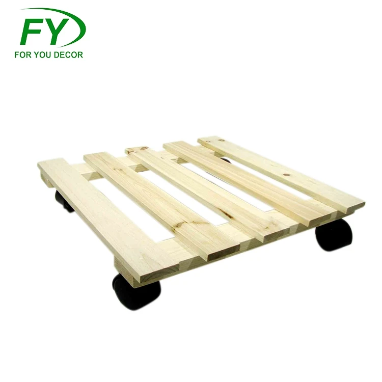 
Home garden outdoor decor wood flower pot stand mat with wheel 